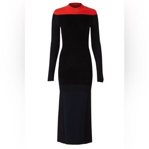 NWT Diane Von Furstenberg Wool Blend Red and Black Colorblock Maxi Dress